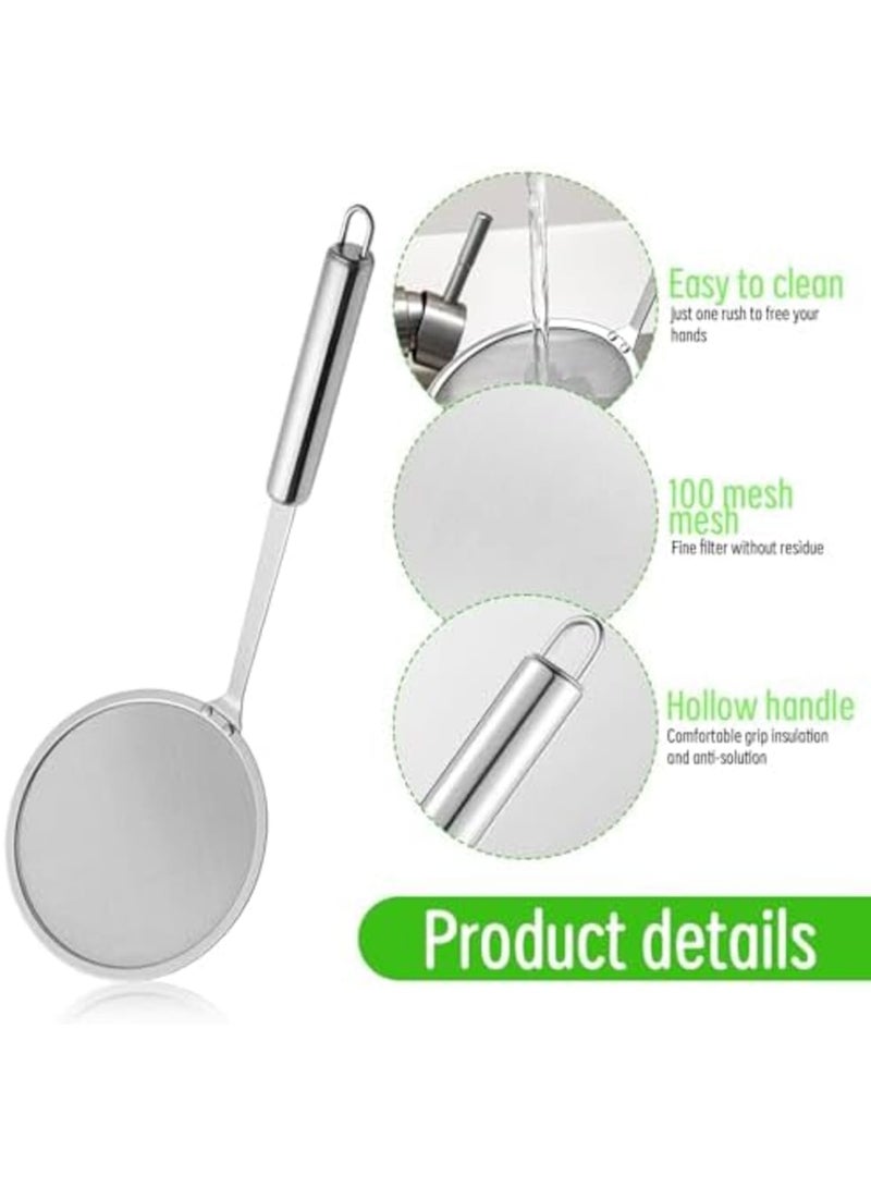 SYOSI 3 Pcs Fine Mesh Strainer Set - 304 Stainless Steel Oil Skimmer Spoon, Tea Strainer, Fryer Skimmer for Kitchen, Small Sieve with Long Handle for Efficient Filtration (10cm, 12cm, 14cm) - Image 3