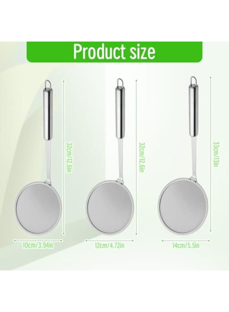 SYOSI 3 Pcs Fine Mesh Strainer Set - 304 Stainless Steel Oil Skimmer Spoon, Tea Strainer, Fryer Skimmer for Kitchen, Small Sieve with Long Handle for Efficient Filtration (10cm, 12cm, 14cm) - Image 4