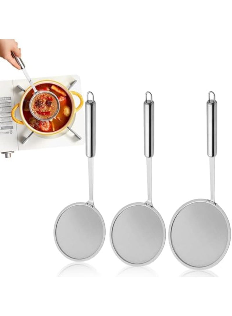SYOSI 3 Pcs Fine Mesh Strainer Set - 304 Stainless Steel Oil Skimmer Spoon, Tea Strainer, Fryer Skimmer for Kitchen, Small Sieve with Long Handle for Efficient Filtration (10cm, 12cm, 14cm) - Image 1