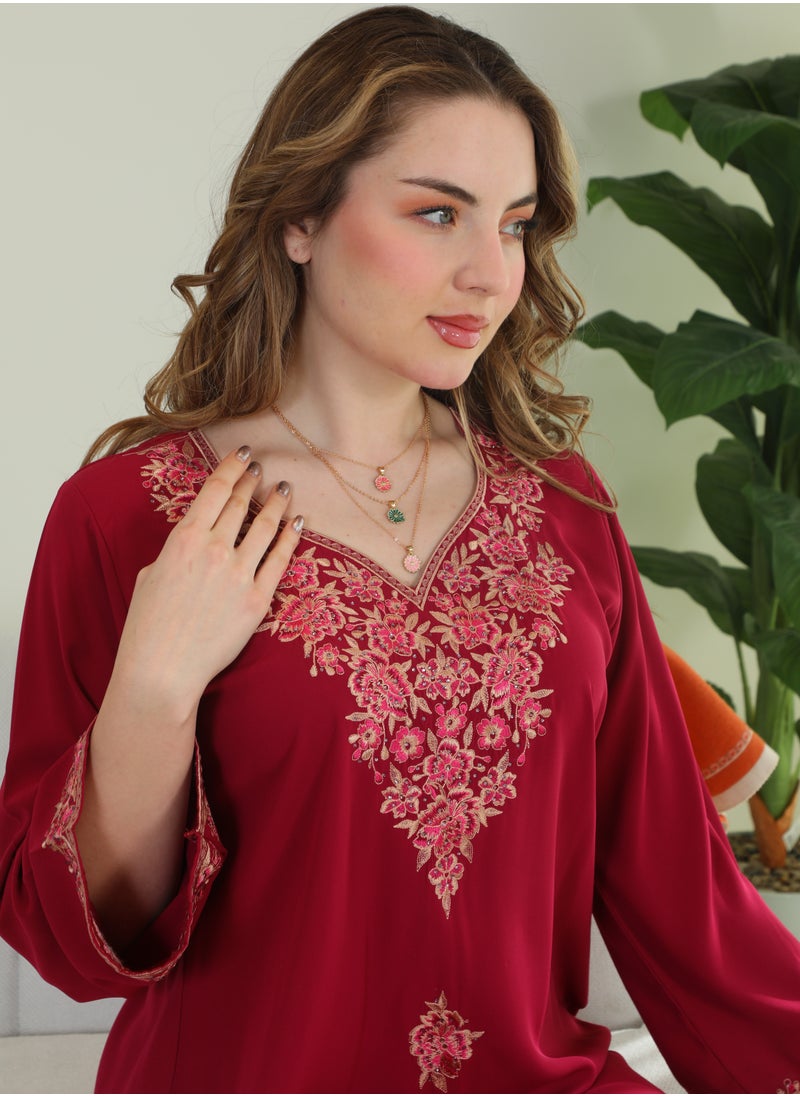 Bint Al Bilad Bint Al Bilad Women's Summer Long Luxury Jalabiya | Full-Length Kaftan Dress for Ramadan, Eid Ul Fitr, Wedding, Special Occasions | Embroidered Saudi Abaya | Modest Islamic Clothing  - Image 4