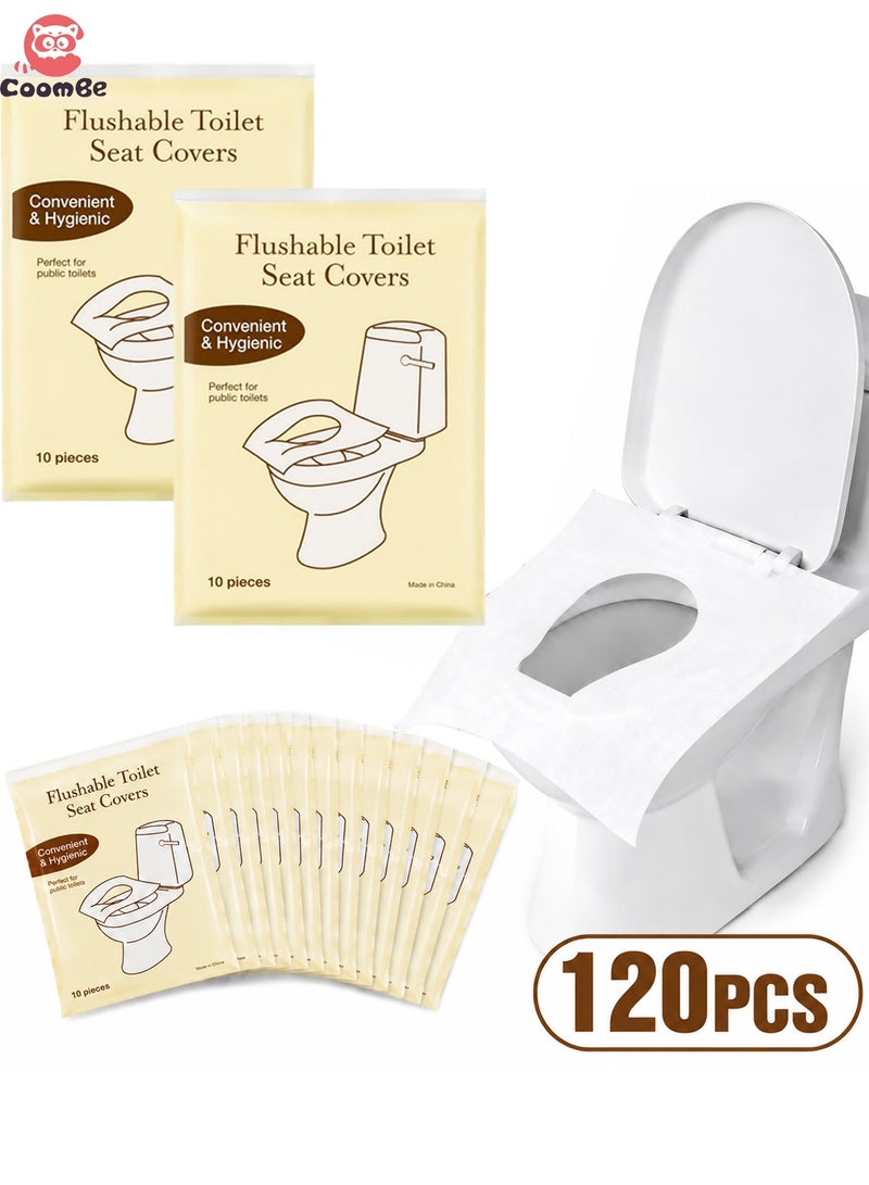 CoomBe 120 Pieces Flushable Toilet Seat Covers, Disposable Paper Mat Pads for Travel Camping Hotel Public Toilet - Image 1