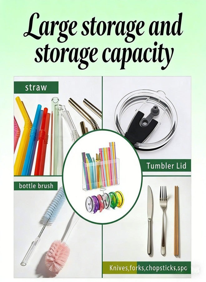 wuher 10''Acrylic Straw Holder for Cabinet Door with Tumbler Lid Organizer,Large Straw Storage with Washable Sticky Reusable Cup Lid Holder,Water Bottle Lid Organizer for Kitchen Small Accessories (Clear) - Image 5