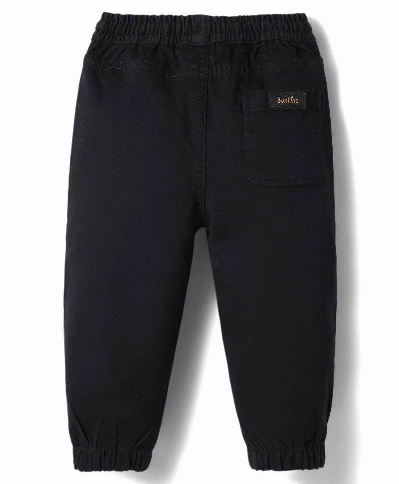 Bonfino Bonfino Woven Twill Lycra Solid Joggers - Black