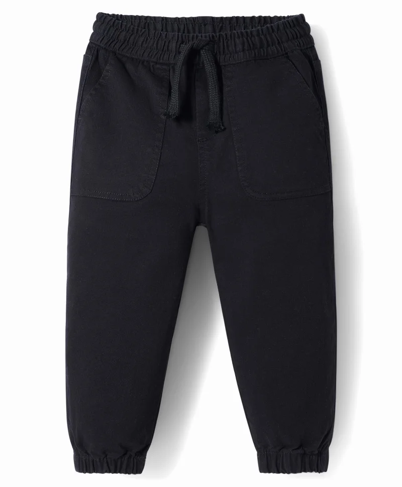 Bonfino Bonfino Woven Twill Lycra Solid Joggers - Black