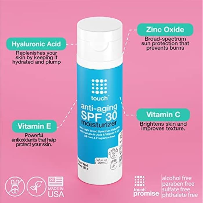Touch Age Defying SPF 30 Sunscreen Moisturizer Face Cream with Vitamin C, E, & Hyaluronic Acid for Face, Neck, or Body - Fragrance and Oil Free - 3.3 Oz - Image 4