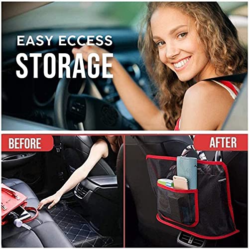 KolorFish Car Net Pocket Handbag Holder, Car Mesh Organizer, Car Backseat Organizer, Barrier of Backseat Pet Kids (Red with Pocket) - Image 5