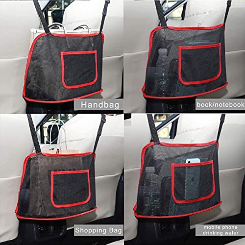 KolorFish Car Net Pocket Handbag Holder, Car Mesh Organizer, Car Backseat Organizer, Barrier of Backseat Pet Kids (Red with Pocket) - Image 2