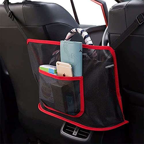 KolorFish Car Net Pocket Handbag Holder, Car Mesh Organizer, Car Backseat Organizer, Barrier of Backseat Pet Kids (Red with Pocket) - Image 1