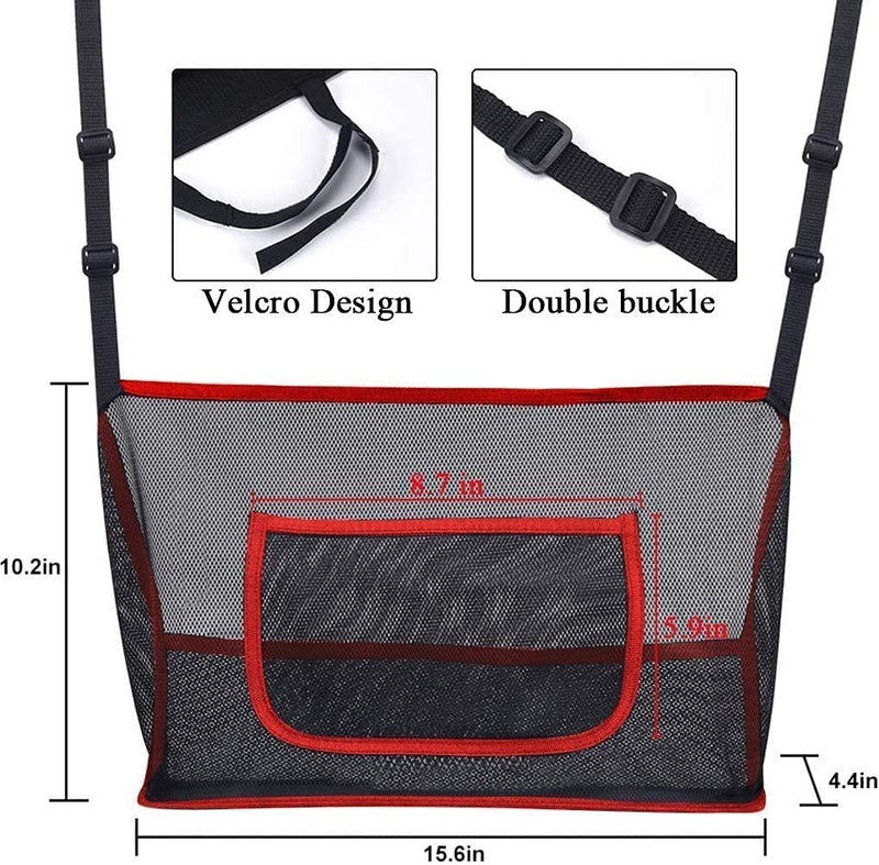 KolorFish Car Net Pocket Handbag Holder, Car Mesh Organizer, Car Backseat Organizer, Barrier of Backseat Pet Kids (Red with Pocket) - Image 3