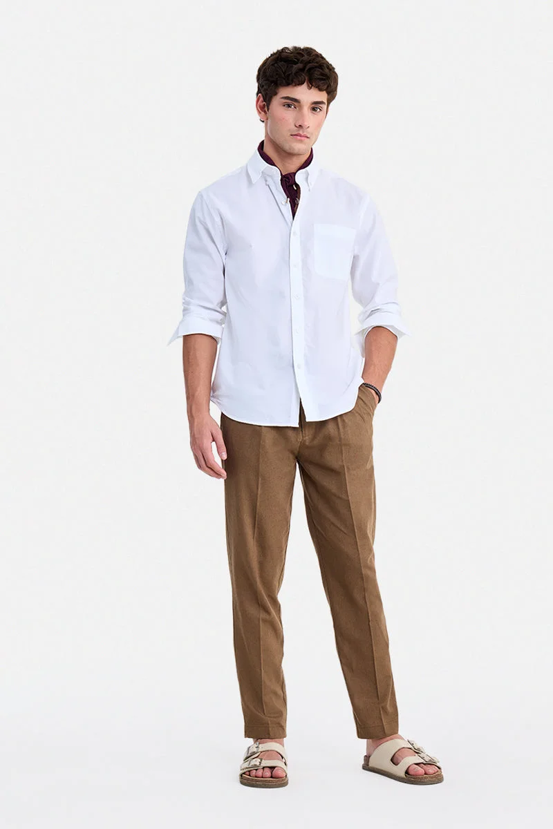 سنيتش Dark Brown Textured Regular Fit Trousers