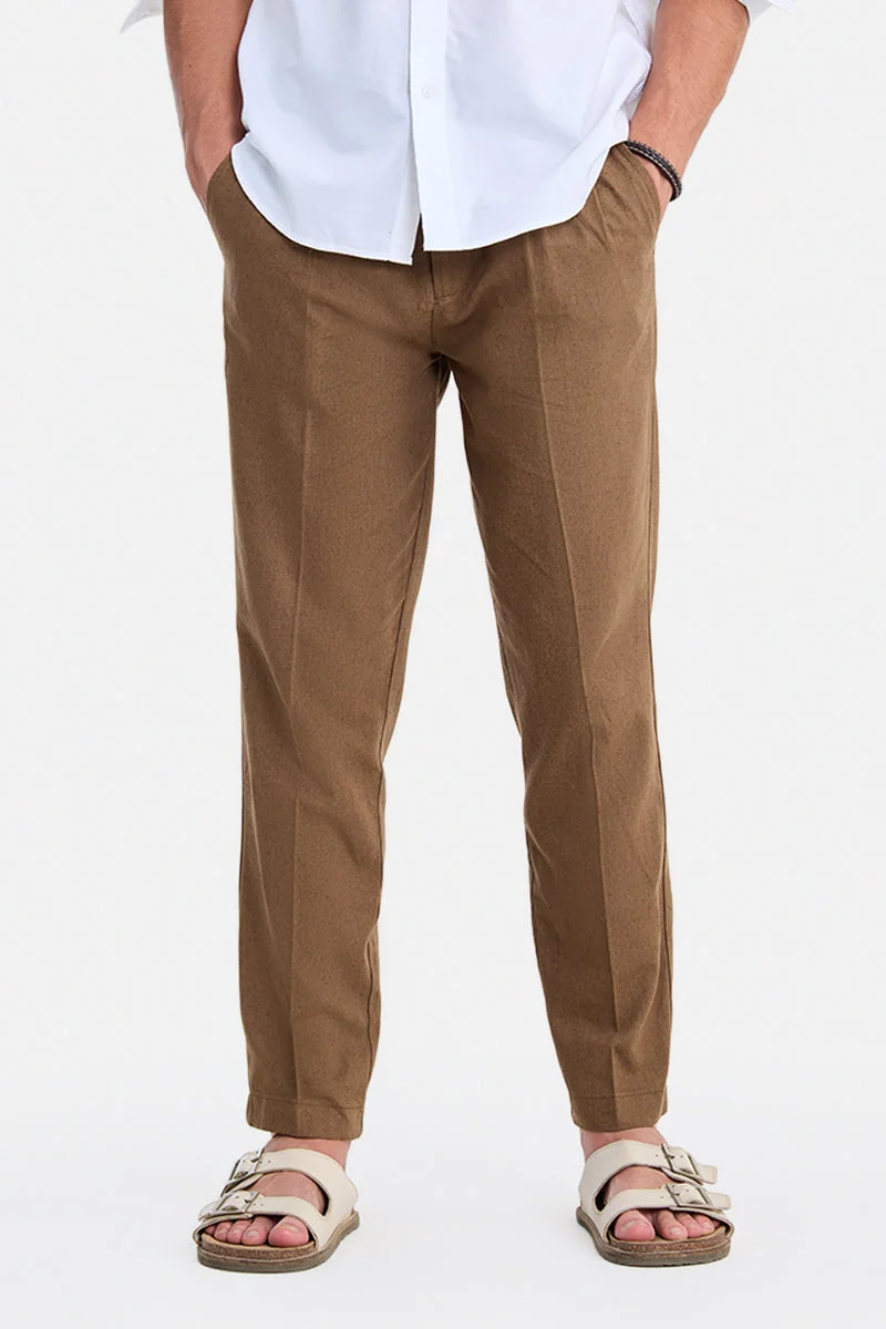 سنيتش Dark Brown Textured Regular Fit Trousers