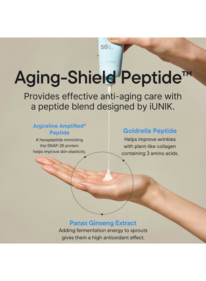 iUNIK واقي شمس يومي مات وبدون أثر أبيض SPF 50+ PA++++ مع حواجز مائية من بيتا-غلوكان، مرطب يومي لرفع وملء البشرة للبشرة الجافة والدهنية والحساسة، العناية بالبشرة الكورية - Image 5