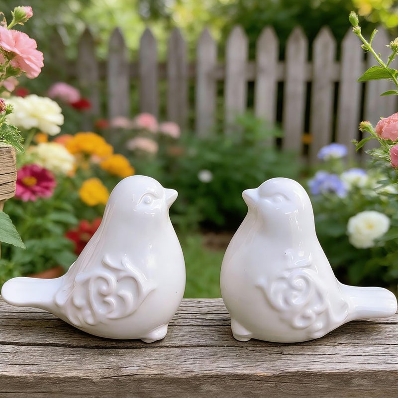 Gishima 2PCS Ceramic Bird Figurines Decorative Bird Ornaments Statue for Home Garden Decor (White) - Image 2