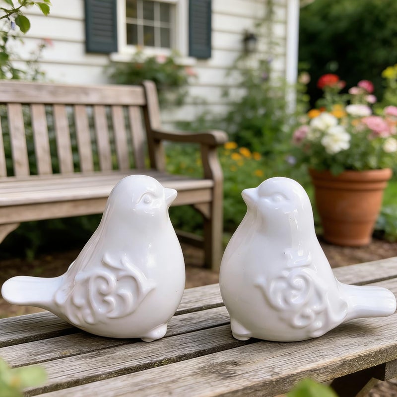 Gishima 2PCS Ceramic Bird Figurines Decorative Bird Ornaments Statue for Home Garden Decor (White) - Image 3