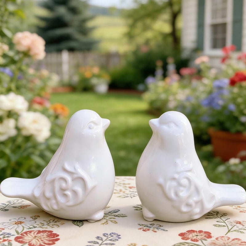 Gishima 2PCS Ceramic Bird Figurines Decorative Bird Ornaments Statue for Home Garden Decor (White) - Image 5