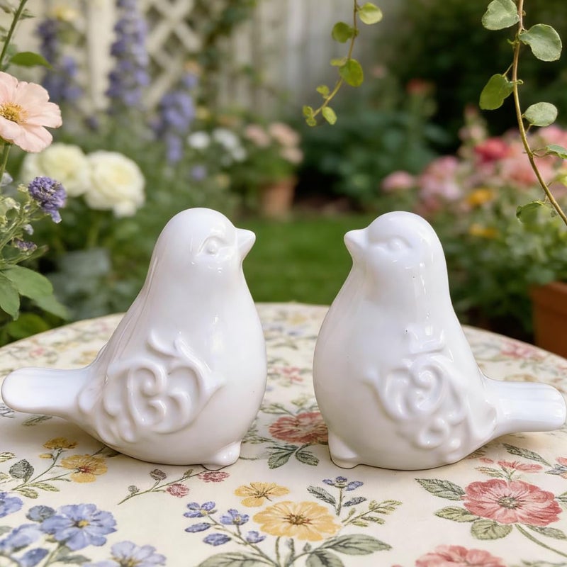 Gishima 2PCS Ceramic Bird Figurines Decorative Bird Ornaments Statue for Home Garden Decor (White) - Image 4