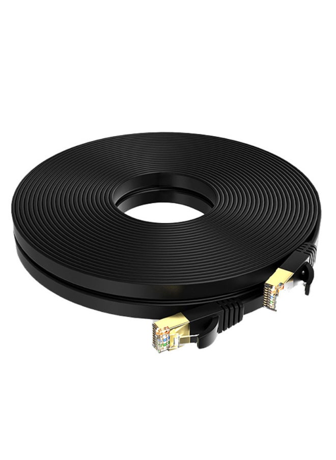 Generic Pure Copper Seven-class Network Cable 7-class Flat Wire 10 Trillion Network Jumper RJ45 Black Shielded Finished Network Cable-Colour:Black-Line Length:15m  - Image 1