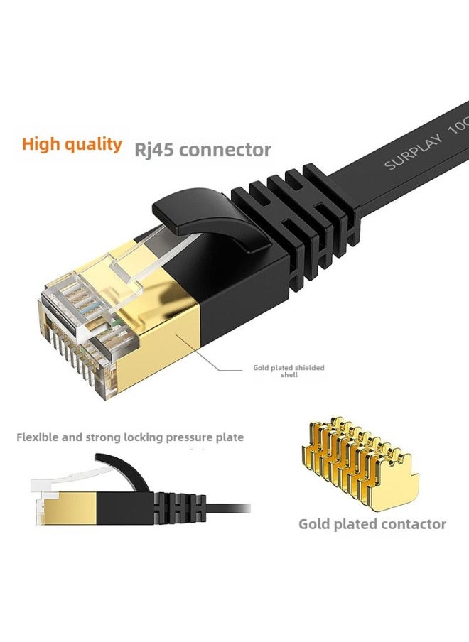 Generic Pure Copper Seven-class Network Cable 7-class Flat Wire 10 Trillion Network Jumper RJ45 Black Shielded Finished Network Cable-Colour:Black-Line Length:15m  - Image 4