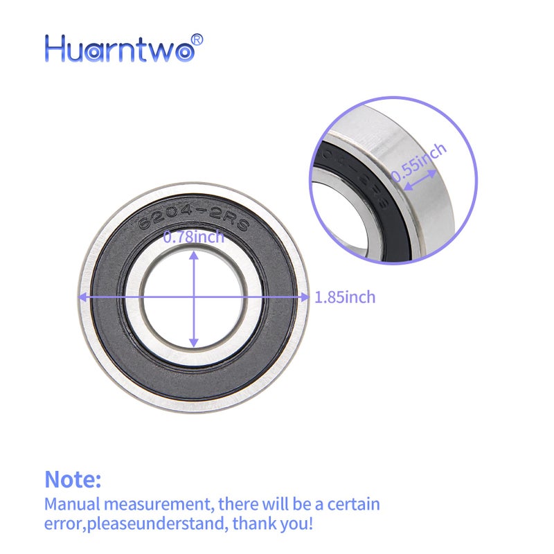 Huarntwo Igidia 6204-2RS Replacement Ball Bearing for Craftsman Poulan Husvarna 129895, 532129895 738220419: MTD Cub Cadet 741-0919, 941-0919: Toro 251-297, 251-381: Ariens 54123, 054123(2 pcs) - Image 4