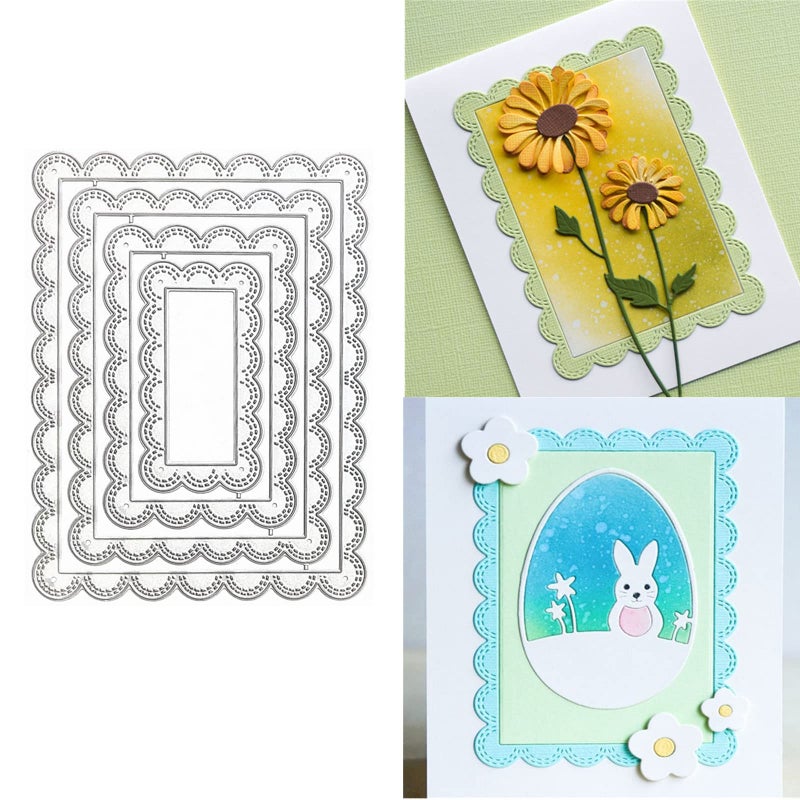 hinana 4pcsSet Rectangle Frame Metal Die Cuts Stitched Scalloped Nesting Tag Background Cutting Dies Cut Stencils for DIY Scrapbooking Album Decorative Embossing Paper Card Making