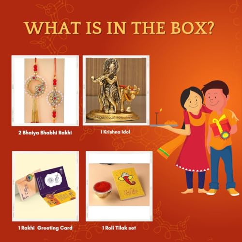 CraftVatika Rakhi Gift Combo for Brother Bhaiya and Bhabhi | Bhai Bhabhi Couple Rakhis Set of 2 | Rakhi with Premium Krishna Idol Gift for Brother | Kundan Lumba rakhis for Bhai Kids Women Girls - Image 5