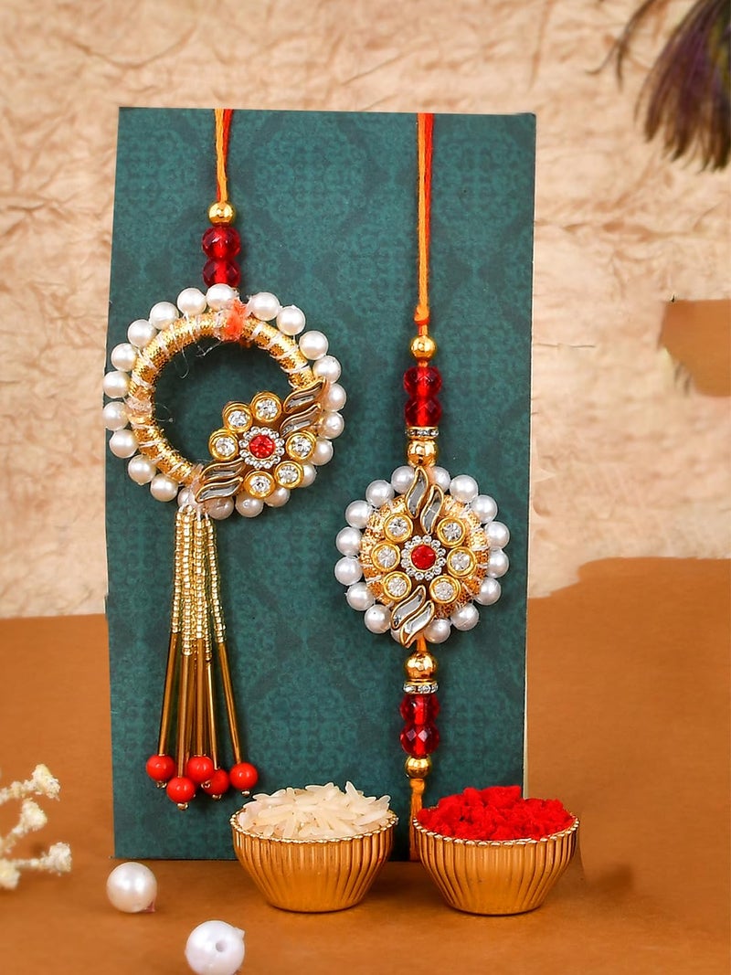 CraftVatika Rakhi Gift Combo for Brother Bhaiya and Bhabhi | Bhai Bhabhi Couple Rakhis Set of 2 | Rakhi with Premium Krishna Idol Gift for Brother | Kundan Lumba rakhis for Bhai Kids Women Girls - Image 4