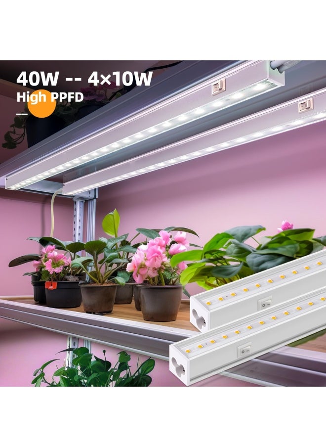 Generic - Barrina  Grow Lights For Indoor Plants Full Spectrum Sunlight 2Ft 40W 4 X 10W 250W Equivalent Led Grow Light Bulbs T5 Grow Lights Plug And Play Pinkish White 4-Pack - Image 1
