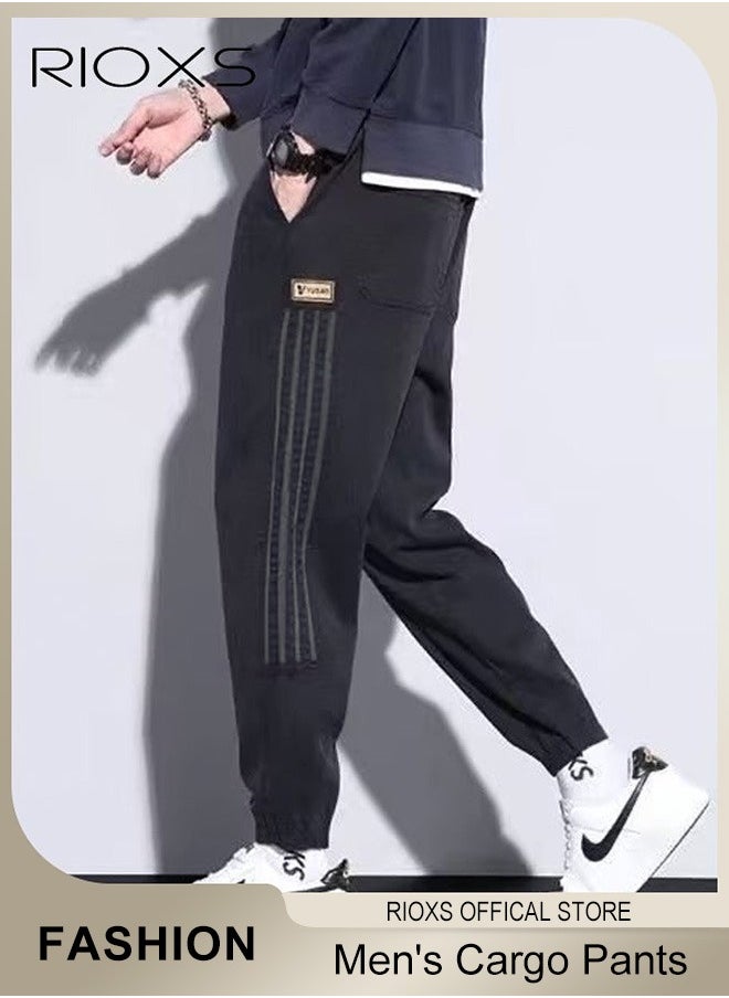 RIOXS - Cargo Pants For Men,Men's Casual Athletic Pants,Joggers Sweatpants,Drawstring Elastic Waist Pants With 4 Pockets,Wide Leg Loose Jogger Gym Trousers,Gift For Dad Brother Boyfriend - Image 1