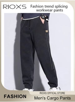 RIOXS Cargo Pants For Men,Men's Casual Athletic Pants,Joggers Sweatpants,Drawstring Elastic Waist Pants With 4 Pockets,Wide Leg Loose Jogger Gym Trousers,Gift For Dad Brother Boyfriend  - Image 2