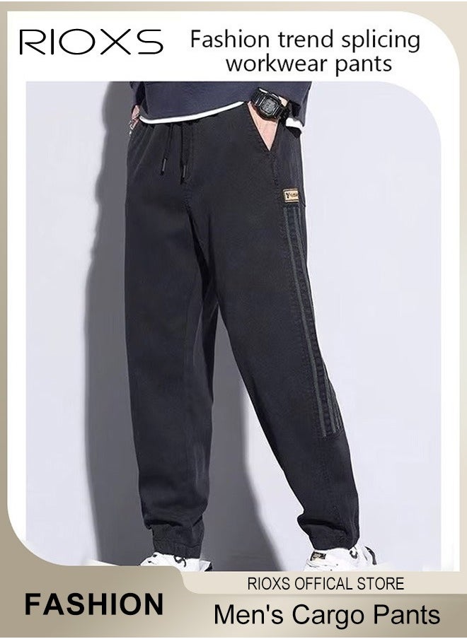 RIOXS - Cargo Pants For Men,Men's Casual Athletic Pants,Joggers Sweatpants,Drawstring Elastic Waist Pants With 4 Pockets,Wide Leg Loose Jogger Gym Trousers,Gift For Dad Brother Boyfriend - Image 1
