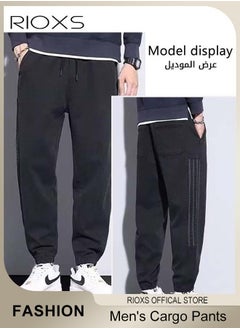 RIOXS Cargo Pants For Men,Men's Casual Athletic Pants,Joggers Sweatpants,Drawstring Elastic Waist Pants With 4 Pockets,Wide Leg Loose Jogger Gym Trousers,Gift For Dad Brother Boyfriend  - Image 3