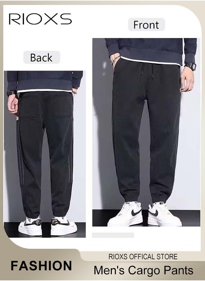 RIOXS - Cargo Pants For Men,Men's Casual Athletic Pants,Joggers Sweatpants,Drawstring Elastic Waist Pants With 4 Pockets,Wide Leg Loose Jogger Gym Trousers,Gift For Dad Brother Boyfriend - Image 1