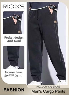 RIOXS Cargo Pants For Men,Men's Casual Athletic Pants,Joggers Sweatpants,Drawstring Elastic Waist Pants With 4 Pockets,Wide Leg Loose Jogger Gym Trousers,Gift For Dad Brother Boyfriend  - Image 4