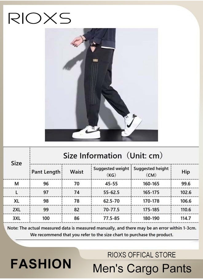 RIOXS - Cargo Pants For Men,Men's Casual Athletic Pants,Joggers Sweatpants,Drawstring Elastic Waist Pants With 4 Pockets,Wide Leg Loose Jogger Gym Trousers,Gift For Dad Brother Boyfriend - Image 1