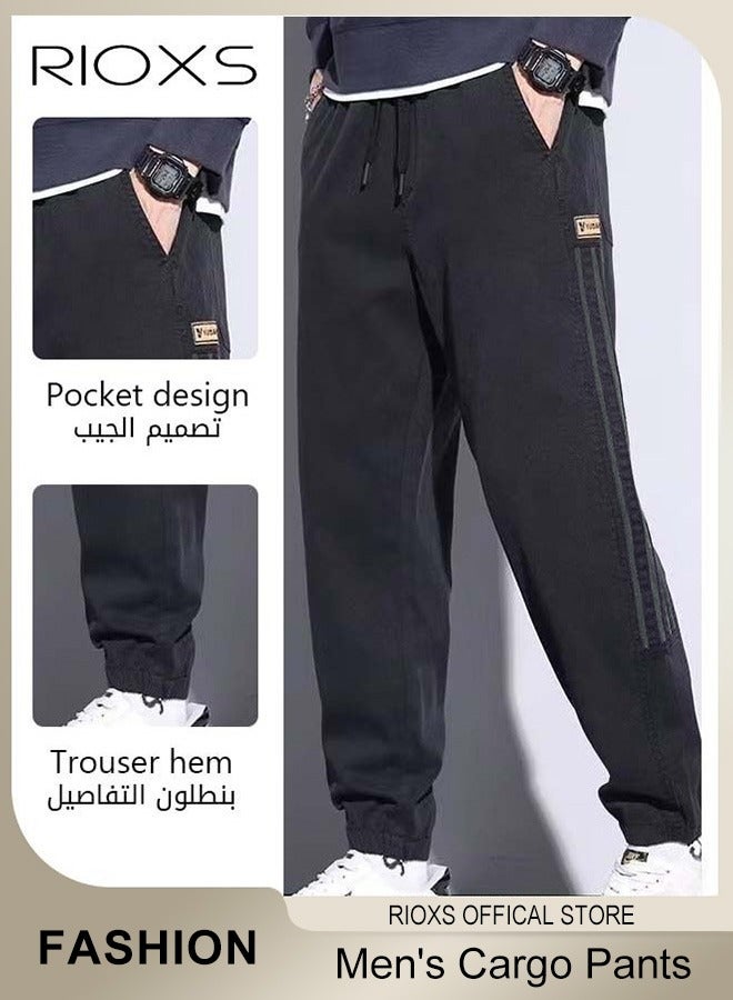 RIOXS Men's Cargo Pants, Loose Fit Casual Jogger Pants with Pockets, Lightweight Breathable Cuffed Athletic Pants, Drawstring Elastic Waist Tapered Sweatpants with 4 Pockets, Stretch Wide Leg Loose Jogger Gym Trousers, Suitable for Everyday Wear, Outdoor Travel Activities, Shopping, Clubbing, Parties and More, Black - Image 5