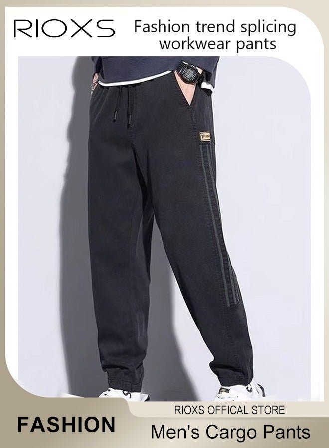 RIOXS Men's Cargo Pants, Loose Fit Casual Jogger Pants with Pockets, Lightweight Breathable Cuffed Athletic Pants, Drawstring Elastic Waist Tapered Sweatpants with 4 Pockets, Stretch Wide Leg Loose Jogger Gym Trousers, Suitable for Everyday Wear, Outdoor Travel Activities, Shopping, Clubbing, Parties and More, Black - Image 3