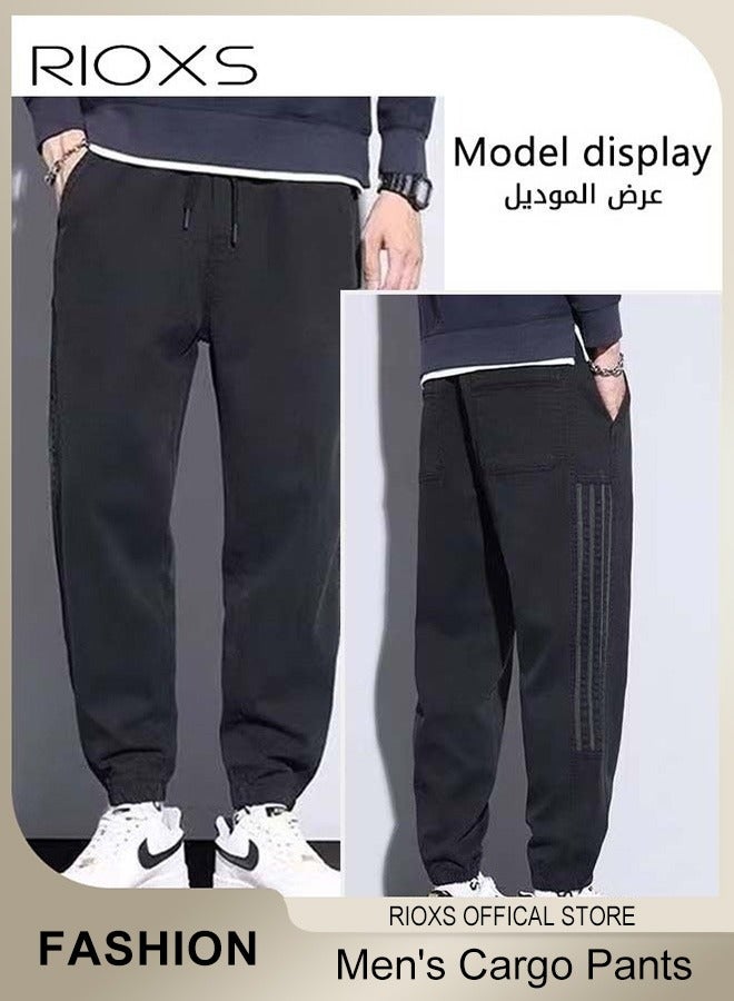 RIOXS Men's Cargo Pants, Loose Fit Casual Jogger Pants with Pockets, Lightweight Breathable Cuffed Athletic Pants, Drawstring Elastic Waist Tapered Sweatpants with 4 Pockets, Stretch Wide Leg Loose Jogger Gym Trousers, Suitable for Everyday Wear, Outdoor Travel Activities, Shopping, Clubbing, Parties and More, Black - Image 4