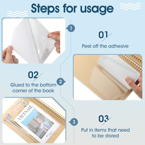 Junkin 20 Pcs Adhesive Pockets for Planners Index Card Pockets Planner Accessories Folder Self Sticky Clear Ideal Holder Top Open Add Storage Space to Notebooks Journal Office School Vinyl, 2 Styles - Image 3