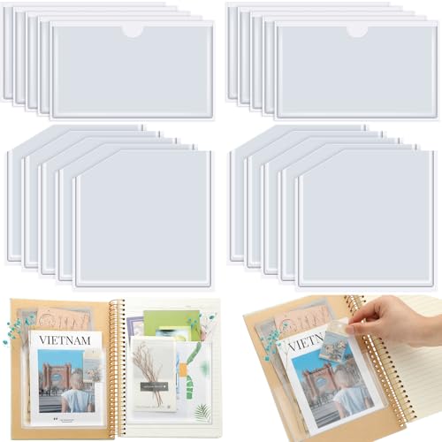 Junkin 20 Pcs Adhesive Pockets for Planners Index Card Pockets Planner Accessories Folder Self Sticky Clear Ideal Holder Top Open Add Storage Space to Notebooks Journal Office School Vinyl, 2 Styles - Image 1