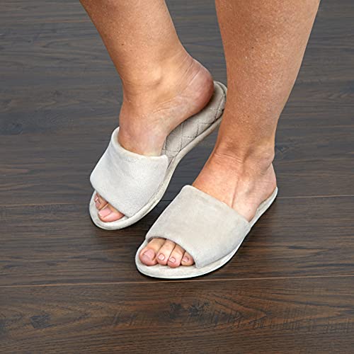 Dearfoams Women's Beatrice Velour Slide Slipper, Pewter, Medium - Image 2