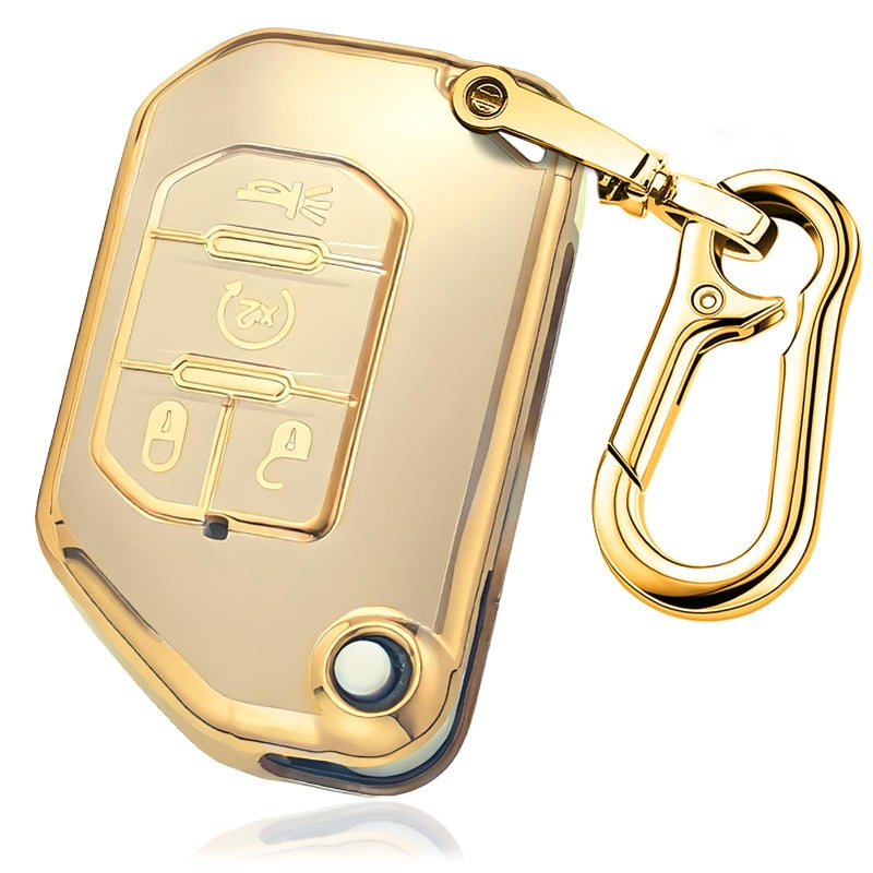 RFSRZ for Jeep Key Fob Cover Full Protection Key Case for 2018 20192024 2025 Wrangler JL Gladiator with Silicone Holder Gold - Image 3