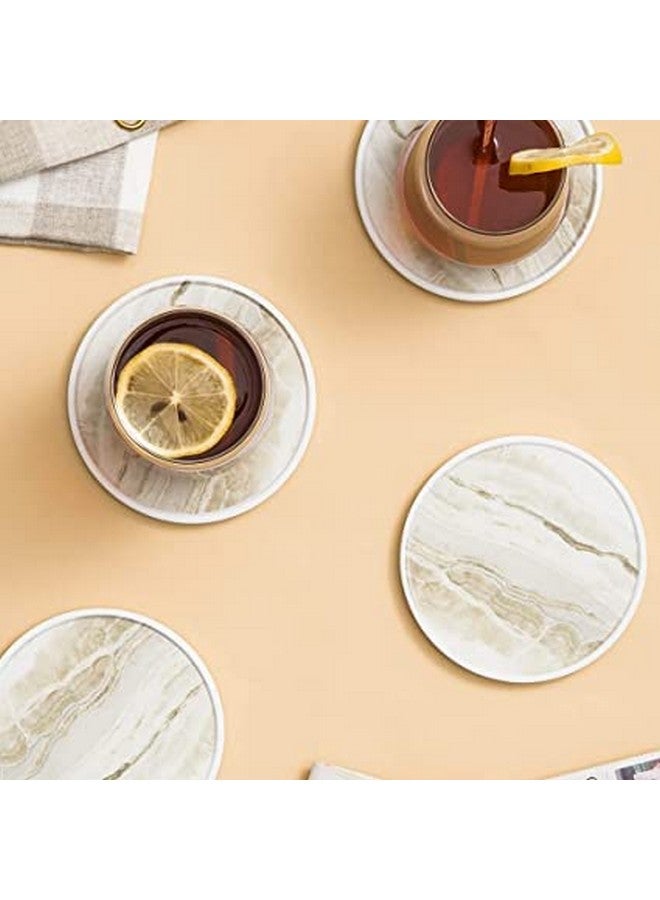 Kitwe Coasters for Coffee Table, Coasters for Drinks Absorbent, Drink Coasters, Housewarming Gift, Home Decor, Set of 6, Farmhouse Coaster Set with Holder, 4 Inches, Sandstone Style - Image 2