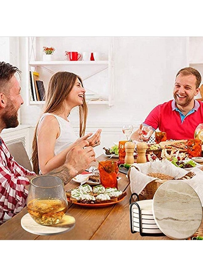 Kitwe Coasters for Coffee Table, Coasters for Drinks Absorbent, Drink Coasters, Housewarming Gift, Home Decor, Set of 6, Farmhouse Coaster Set with Holder, 4 Inches, Sandstone Style - Image 5