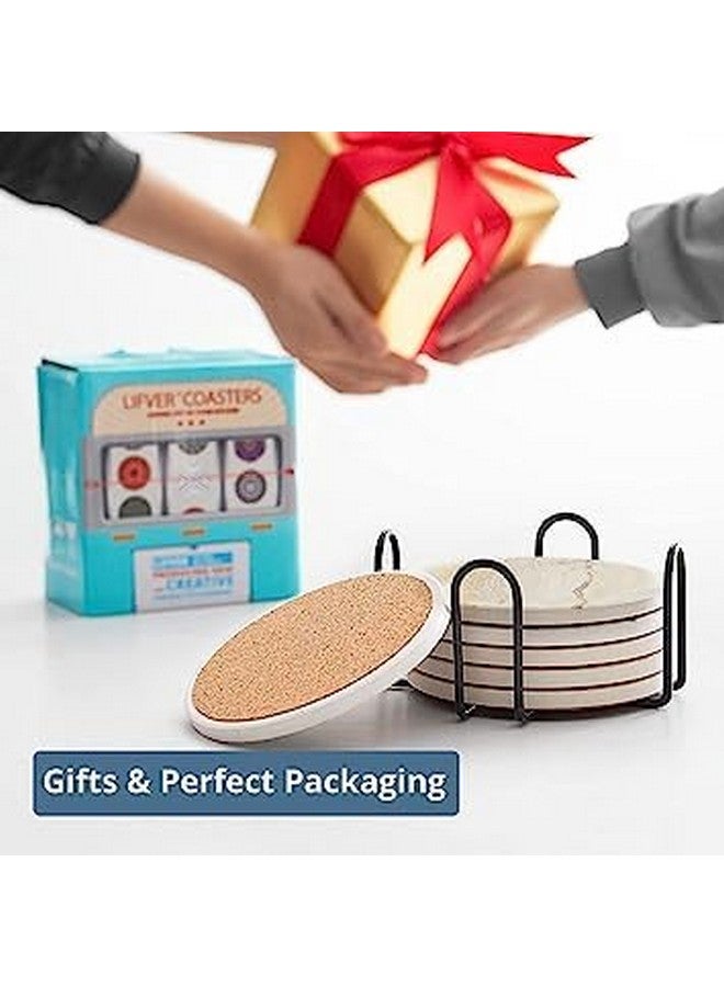 Kitwe Coasters for Coffee Table, Coasters for Drinks Absorbent, Drink Coasters, Housewarming Gift, Home Decor, Set of 6, Farmhouse Coaster Set with Holder, 4 Inches, Sandstone Style - Image 4