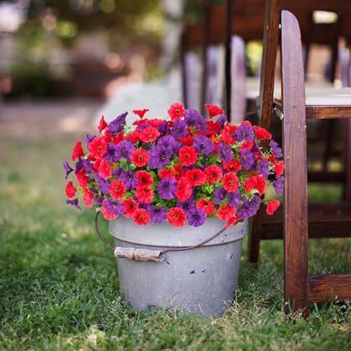 ADXORA 12 Bundles Morning Glory Artificial Flowers for Outdoor Decoration UV Resistant Fake Plastic Plants Artificial Greenery for Indoor Outdoor Garden Patio Window Box Home Decor - Image 4