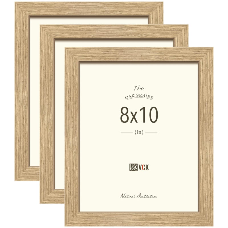 VCK 8x10 Picture Frame Set of 3 - Beige Oak  Natural Solid Wood Photo Frame  Table Display or Wall Hanging - Image 1