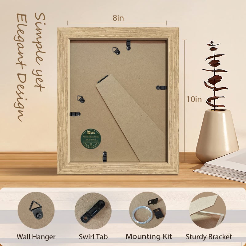 VCK 8x10 Picture Frame Set of 3 - Beige Oak  Natural Solid Wood Photo Frame  Table Display or Wall Hanging - Image 3