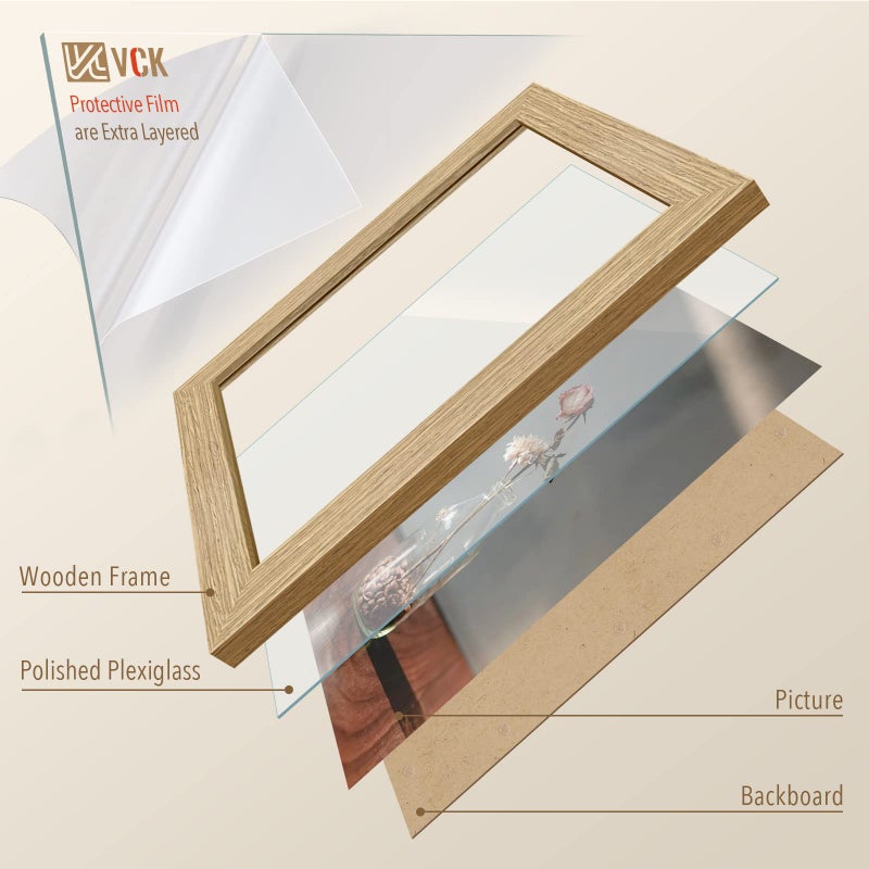 VCK 8x10 Picture Frame Set of 3 - Beige Oak  Natural Solid Wood Photo Frame  Table Display or Wall Hanging - Image 5