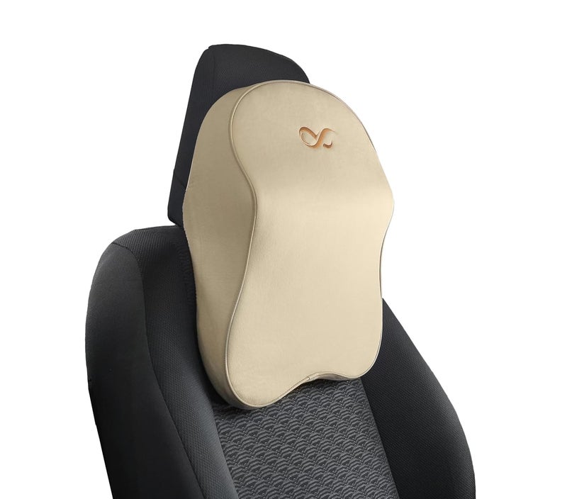 SOFTX SOFT X Memory Foam Car Head Rest Pillow for Driving Neck Rest & Cervical Support Comfortable Rides, Superior Neck Support Cushion, Relieves Neck Pain, Washable Velvet Cover- Large (Beige) - Image 1