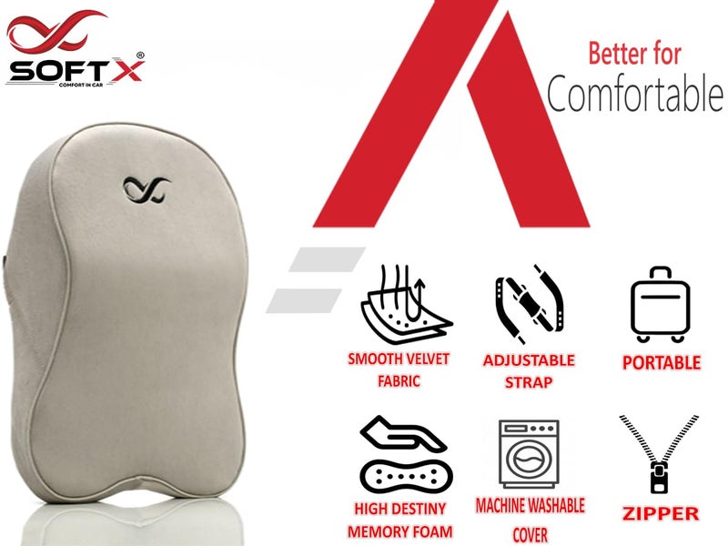 SOFTX SOFT X Memory Foam Car Head Rest Pillow for Driving Neck Rest & Cervical Support Comfortable Rides, Superior Neck Support Cushion, Relieves Neck Pain, Washable Velvet Cover- Large (Beige) - Image 5
